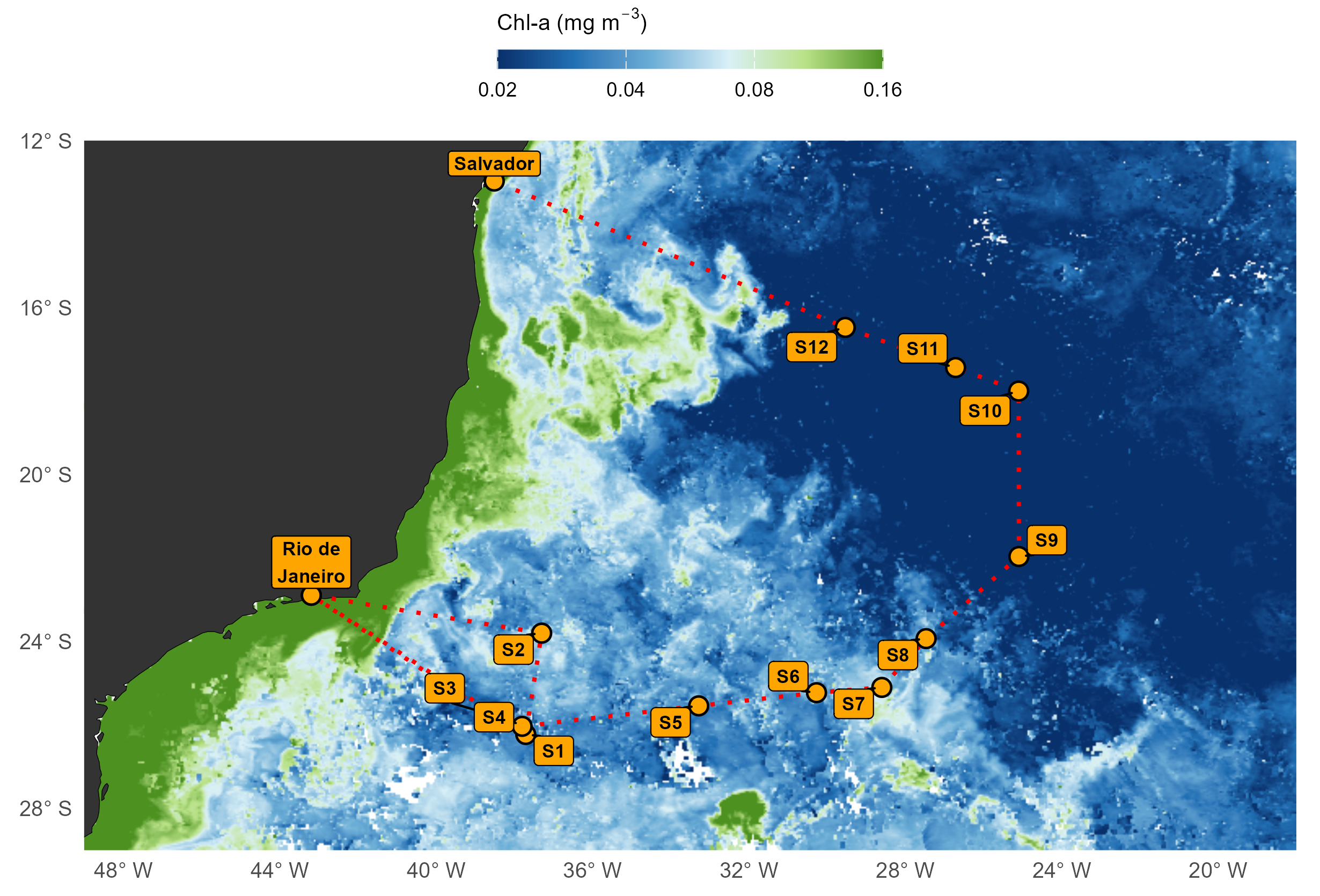 Planned cruise track for the SUBSEA Part 1 expedition in the South Atlantic